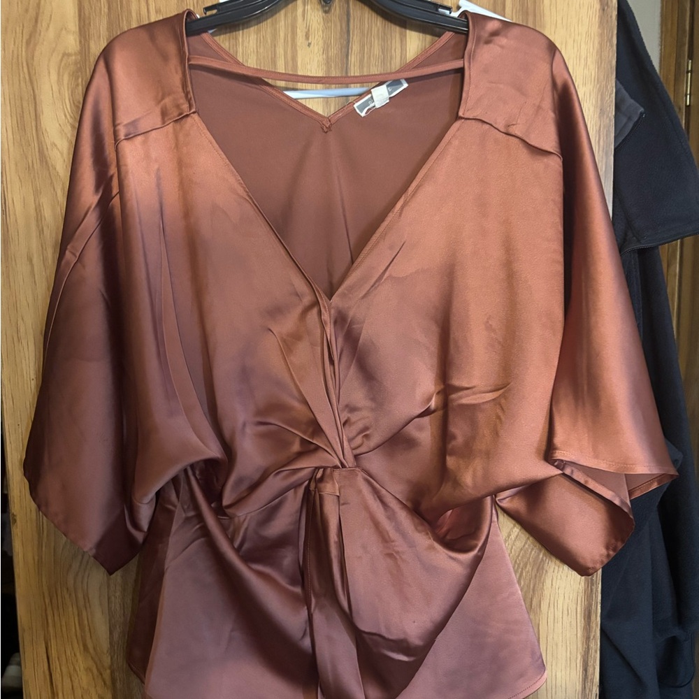 Pleione Copper Satin Blouse